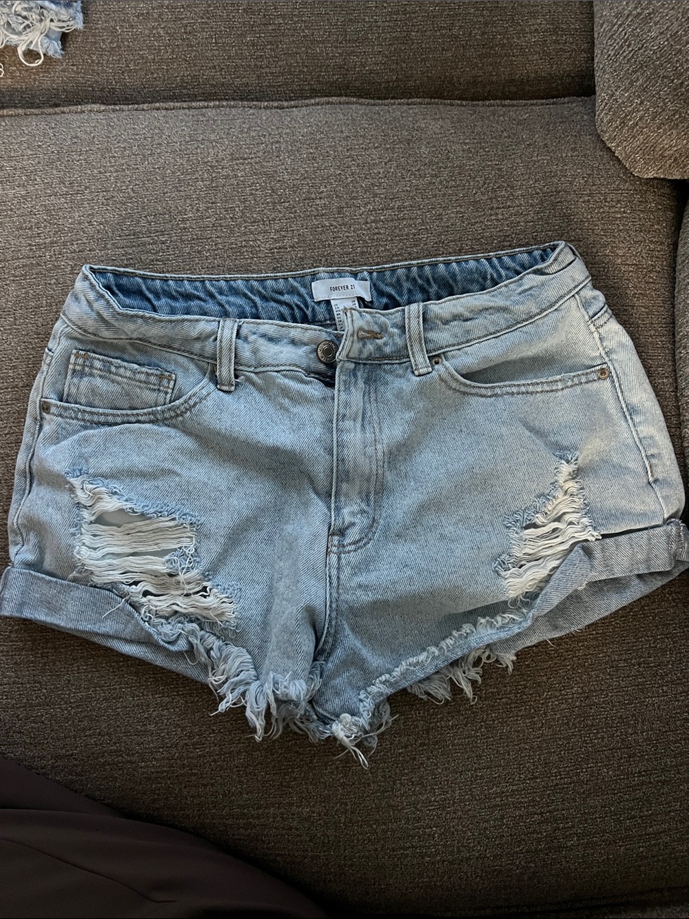 Forever 21 Light Blue Distressed Denim Shorts
